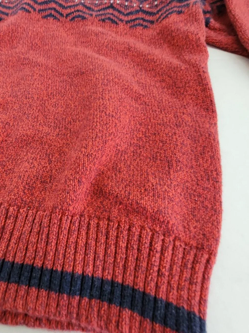 Vintage OshKosh Sweater Boys 8 Red 100% Cotton Knit Fair Isle Button Mock Neck